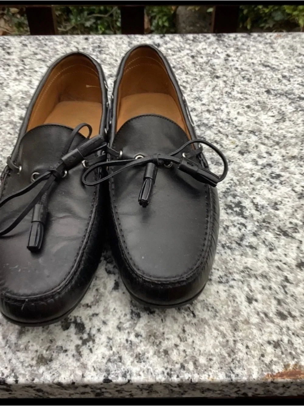 Ralph Lauren Purple Label Black Leather Tassel Driving Loafers